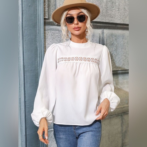 Round Neck Puff Sleeve Blouse - Picture 1 of 5
